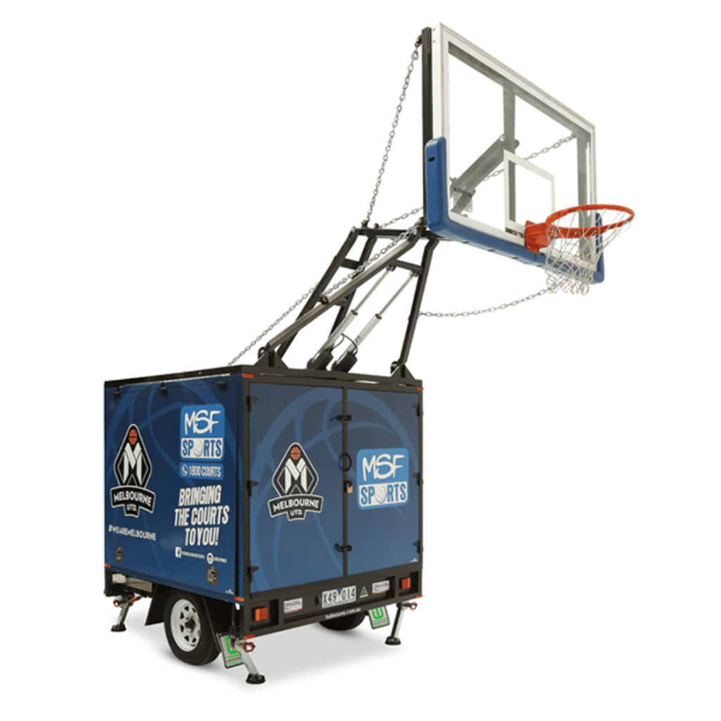 MSF Sports Melbourne United Portable Hoop Trailer with foldable basketball backboard ring