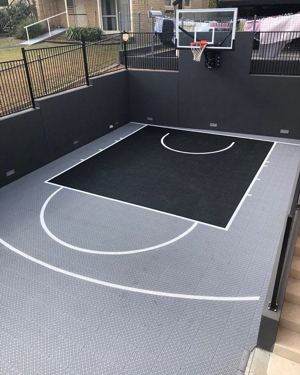 Custom Basketball Court Black Grey Goalrilla Hoop System Australia MSF Sports 